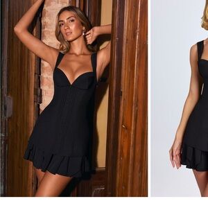 NWT Ruffle-Trim Button-Detail Corset Mini Dress in Black oh Polly Cassandra